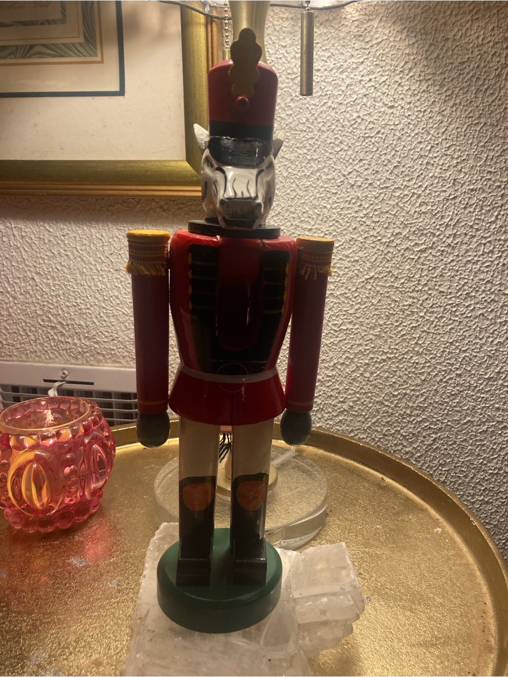 SWANK Red and Green Festive Wooden Nutcracker with Gold Trim